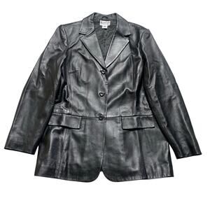 Vintage Pendleton Black Soft Leather 3 Button Blazer Jacket Womens Medium Tall